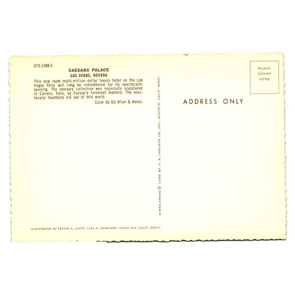 Vintage Postcard Caesars Palace Exterior Day Parking Lot Fountains CFS-1288-C It - Picture 2 of 2